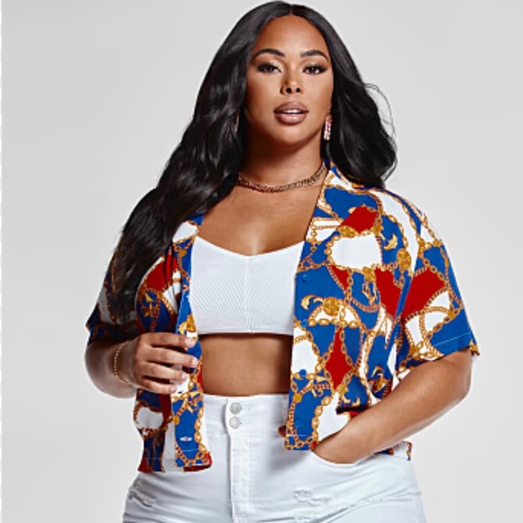 Jessica Chain Print Button Down Shirt - Picture 1 of 2